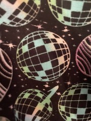 Holographic Disco Planets Cotton Knit Fabric 57” Wide by Pop! 6yd Cont Piece