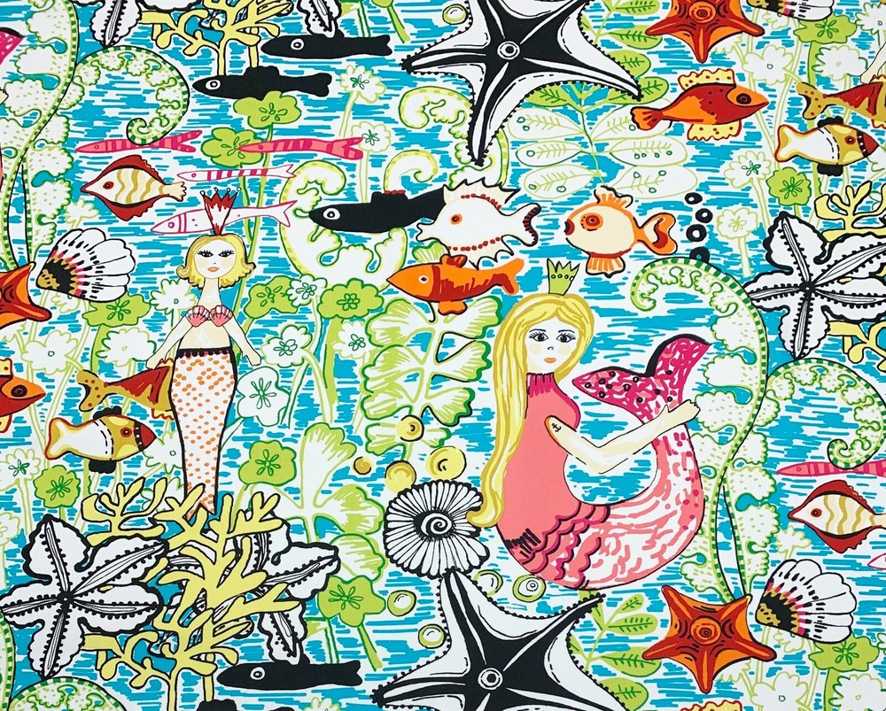COVINGTON MERMAIDS BUBBLE GUM PINK SEALIFE 100% COTTON TWILL FABRIC BY YARD 54″W
