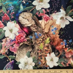 WOW! Peacocks/Butterflies/Floral, on Navy Blue Cotton Jersey Knit – OEKO-TEX