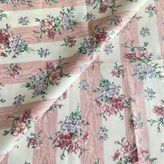 1 YD Vintage Polished Cotton Floral Stripe Fabric Pink Moire