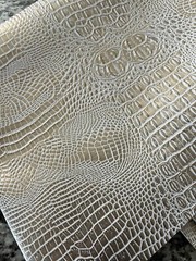 SHIPS FOLDED Vinyl faux Leather Upholstery Alligator WHITE GOLD Metallic 57×52″