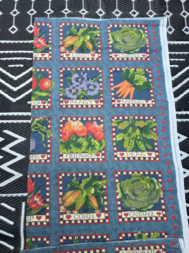 Vintage Fabric 1 YARD + 29″ VEGETABLES FLOWERS 1994 FABRIC TRADITIONS