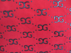 Red Polyester One Way Stretch Fabric GG Black Puff Paint 3D Design 68 Inches