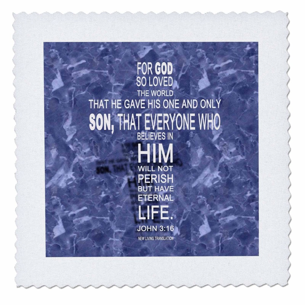 3dRose John 3:16 Bible Verse Cross Blue Grey Granite Quilt Square 6×6 Inch