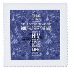 3dRose John 3:16 Bible Verse Cross Blue Grey Granite Quilt Square 6×6 Inch