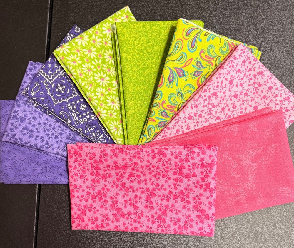 Pink, Purple, Lime Fat Quarters – 9 Designs