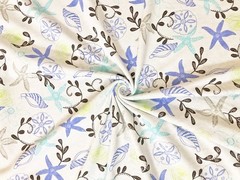 Seashells Starfish Cotton Fabric Cream Aqua Periwinkle 100% 52″W Yard-CTPR17