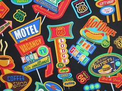 RETRO LICENSE PLATE ROUTE 66 HISTORICAL PLATES COTTON FABRIC FQ