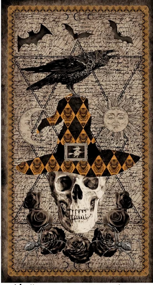 Halloween Fabric Raven Skull Witch Deja Boo Cotton by Blank Fabrics 24″ Panel