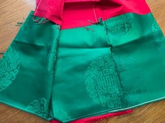 2 Pcs Korean Trad: Double-Sided Silk? Fabric 76″x58 each, Red/Green/Fuchsia New