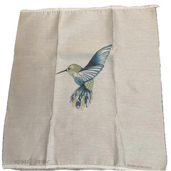Square by Design Hummingbird Woven Fabric Panel Embroidered Craft. New. Tan