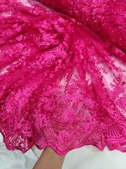 Fuchsia 3d Floral Embroidery Pearls Fabric By The Yard Quinceañera Dress Prom