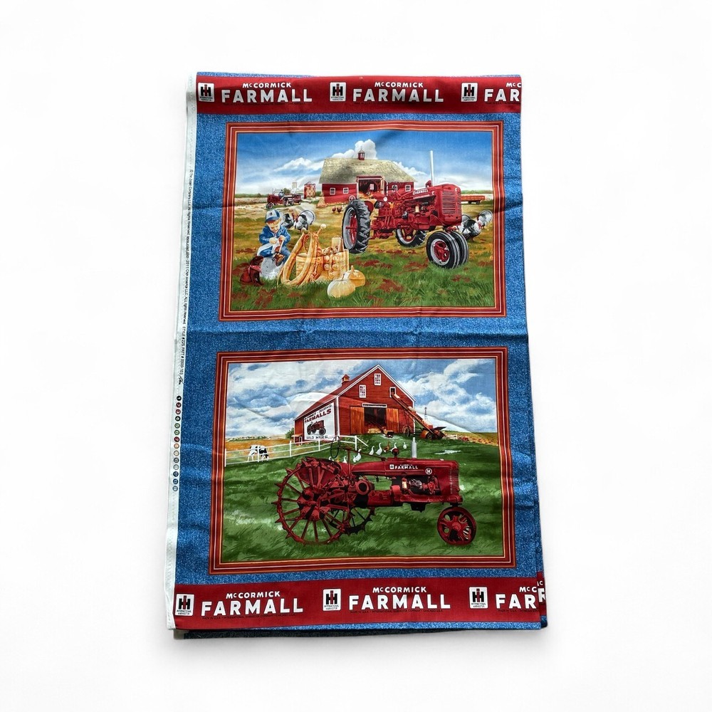 McCormick Farmall Farm & Tractor Pillow Panels Cotton Fabric NOS 2011