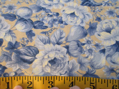 1.8 Yards New Cotton or Blend Fabric Blue Floral on a Tan Background