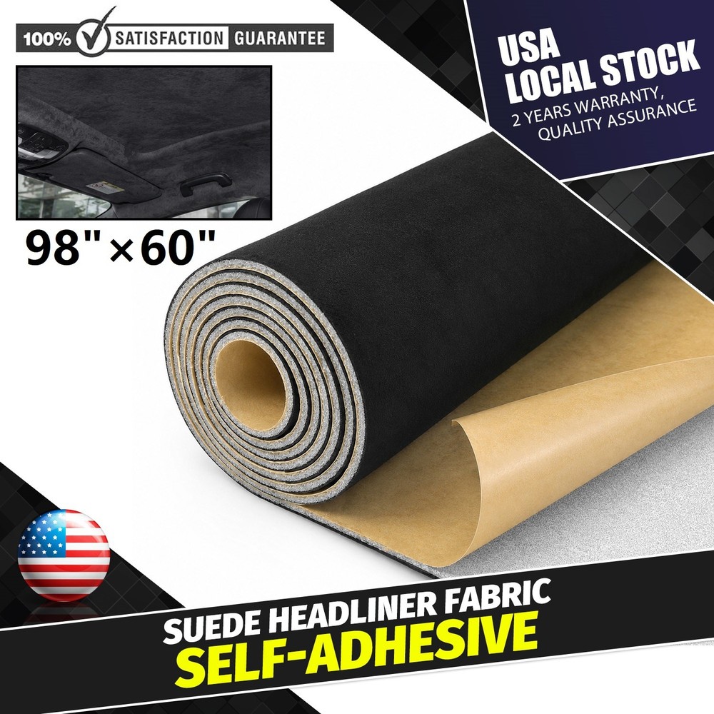 Black Suede Headliner Fabric w Adhwsive for Car Auto Headliner & Trim 98″ × 60″