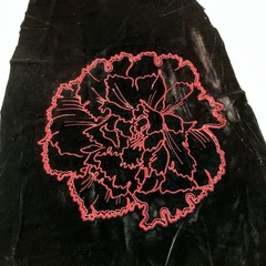 Velvet Embroidered Fabric Panel Fuschia Rose 14″x14″ Vintage