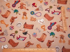 Western Fabric 1/2 Yard Saddle Boots Spurs Equestrian Beige PRECUT Cotton Vtg