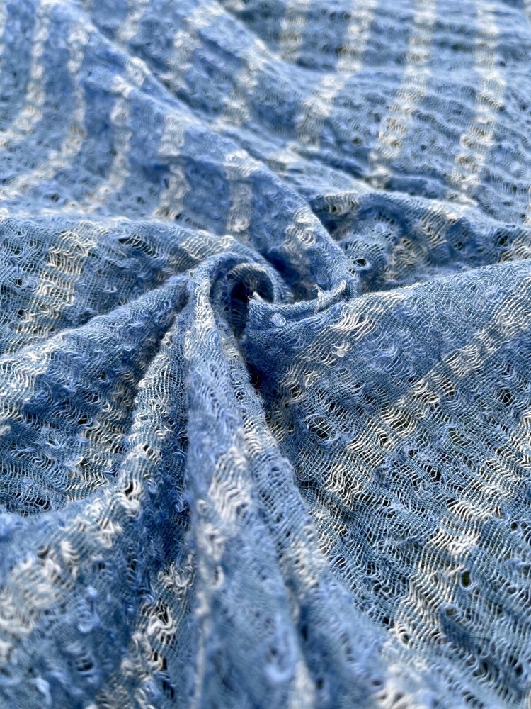 Indigo Blue Textured Sheer Linen Fabric | 3D Cotton | 2 Yards.
