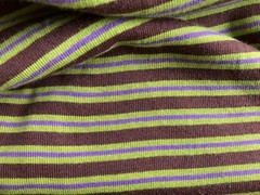 Green Brown Purple Stripe yarn-dyed organic 100% cotton knit, – 9.00 per yd