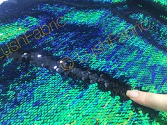 GREEN &BLACK MERMAID Reversible 5mm Sequin Fabric Flip 2 Tone 130cm wide
