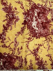 French Toile Floral Pastoral Water Fowl Bird .5 Yard Fabric 19.3x 55 Red Yellow