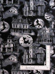 Halloween Wicked Haunted House Fabric HALF-YARD Cotton Timeless Treasures C1443