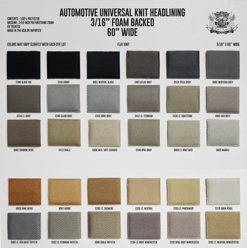 Automotive Flat Knit Headliner Fabric with 3/16 Foam Backing – 60″ x 60″