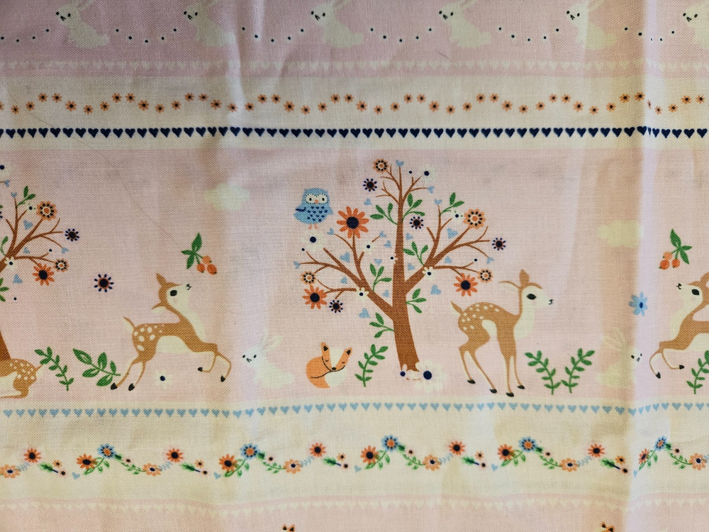 Nursery Baby Fabric Fawn Fox Owl Woodland Stripe Timeless Treasures 1 yd. x 43″
