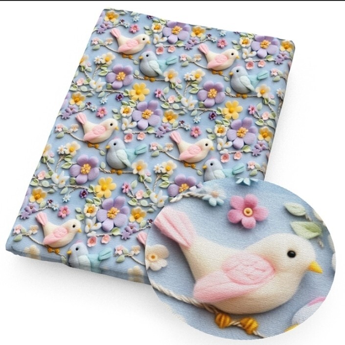 Bird Flower 3D look Polyester Cotton blend fabric 20×55″ 1248855 half meter