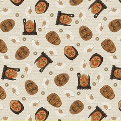 Korean Traditional Wooden Mask Tal Patterned Fabric made in Korea BTHY