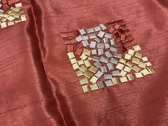 Designer Fabric Remnant Red Gold Embroidered 55” X 40”