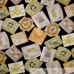 BonEful Fabric FQ Cotton Quilt Wine Vineyard Gold Metallic Label Grape Drink Bar