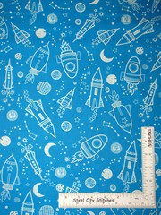 Outer Space Rocket Star Planet Glow In Dark Cotton Fabric Kanvas Studios By Yard