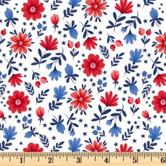 Patriotic Minis Modern Floral White 6053 W 4th Fabric Half yd cont cuts