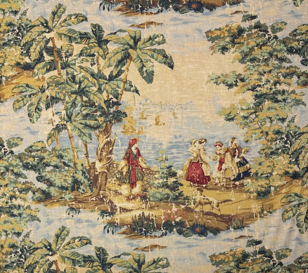 COVINGTON BOSPORUS 128 BILLARD GREEN RENAISSANCE TOILE LINEN FABRIC BY YARD 54″W