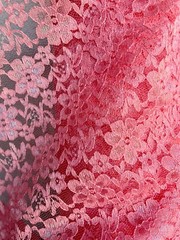Coral Sheer Mesh Floral Pattern Raschel Lace 60″ Polyester Fabric By The Yard