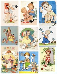 Handmade Set of 9 Vintage Retro CHILDHOOD MEMORIES 3 Collage Cotton FABRIC Panel
