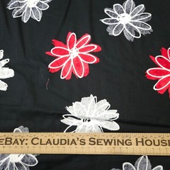 Fantasia BTY Studio 8 VIP Scattered Large Red White Gray Flowers on Black