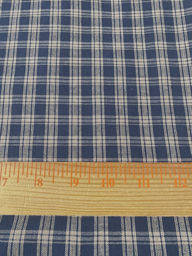 Cotton homepun fabric remnant /navy blue, beige check 1 yd 23″ x 25″