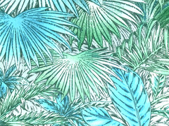 Tommy Bahama Leaf Tropical Print Fabric Green Blue Tan Palm Leaves 3.25 Yard Lot