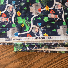 Cotton Flannel Fabric – Knights, Castle and Green Dragons – 38″ x 34″