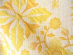 Vtg Sunshine Yellow Fabric Floral Repeat Quilt Block Pattern DCO BTY 54″ T61