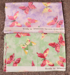 1.0 Yard 2 Pieces Moda Fabric Ursula Pink Yellow Butterflies Mottled Background