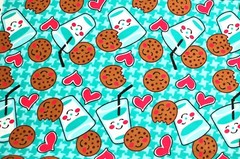 BTY*FACE MASKS*MILK*COOKIES WITH FACES & HEARTS 100% COTTON FLANNEL FABRIC 42×36