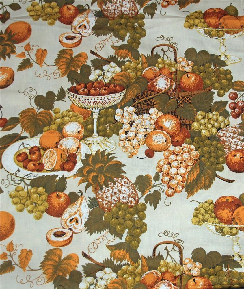 VTG House ‘N Home Fruit Apples Pears Grapes Cherries Decorator Fabric BTY 44″ W