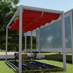 E&K Retractable Pergola Canopy Cover Waterproof Awning Deck Garden Yard Pool Red