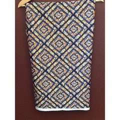 Vintage Unbranded Floral Fabric Retro 70s Mod Bohemian Geometric Medallion Navy