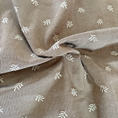 Brown Embroidered Leaf Motif Upholstery Fabric 58″w 53″L 1.47yds NEW Remnant