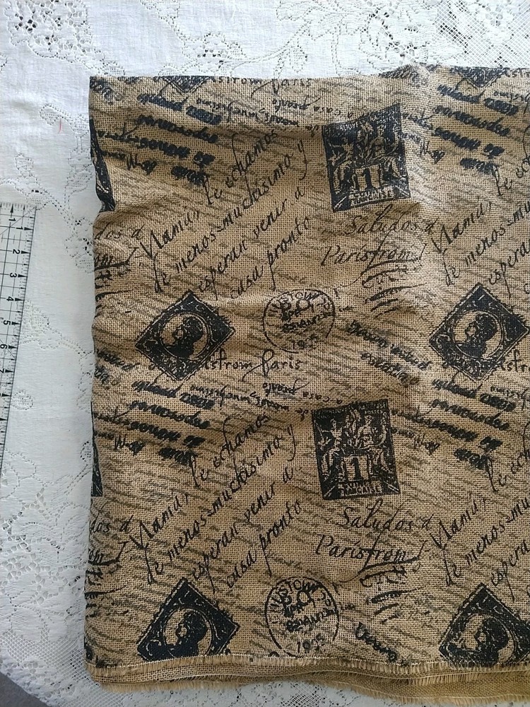 French Postal Print Jute Burlap BTY 36×48 For Crafting & Decor