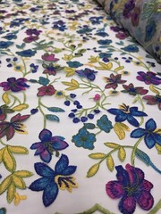 Purple Yellow Blue Floral Embroidery Lace Fabric Sold By The Yard Clear Mesh